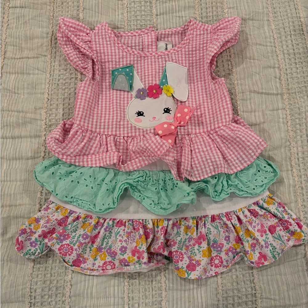 Rare Editions Girls Easter‎ Bunny Ruffled Top Pink Gingham Floral Size 4T